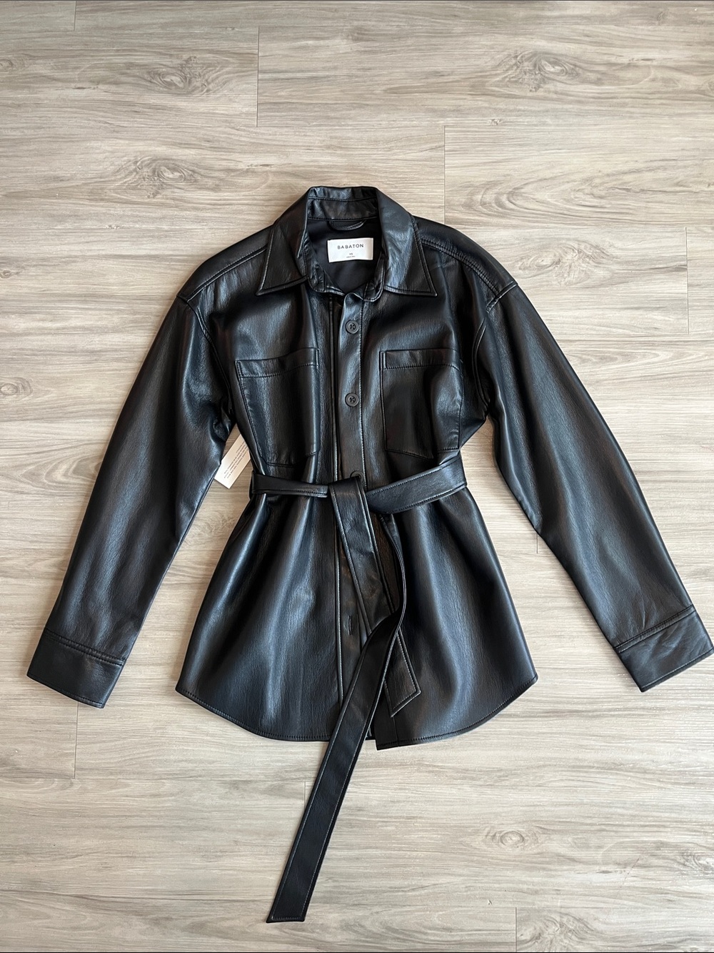 NWT Aritzia Babaton Black Tie Wasit Belted Leather Jacket